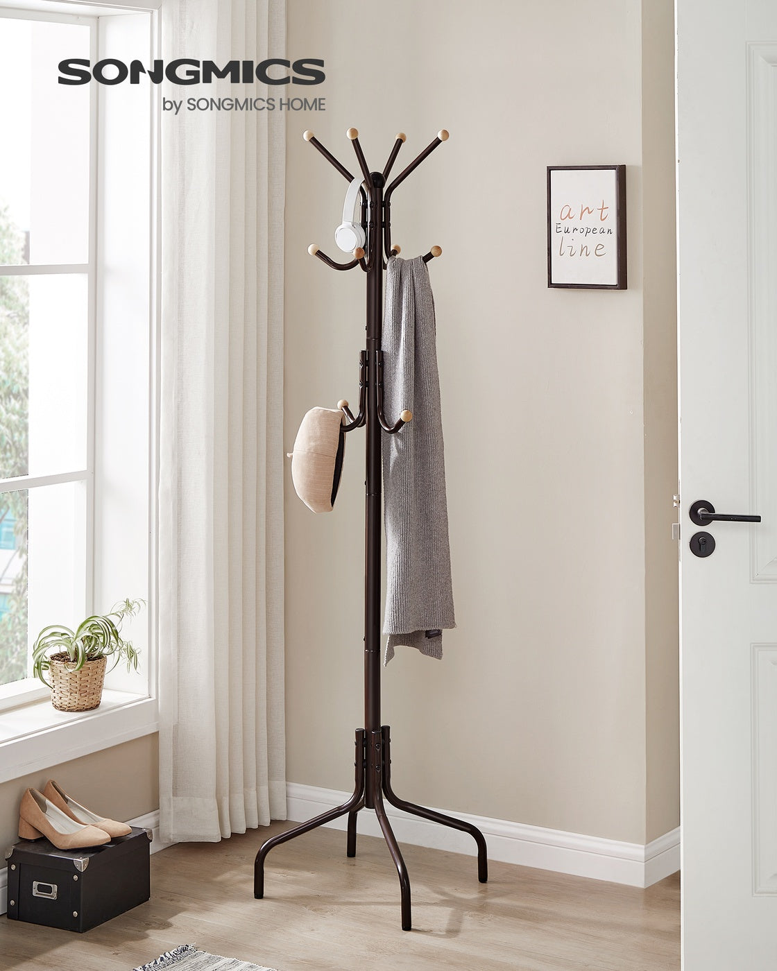 Coat Rack - Freestanding - 12 Hooks - 4-Leg Base