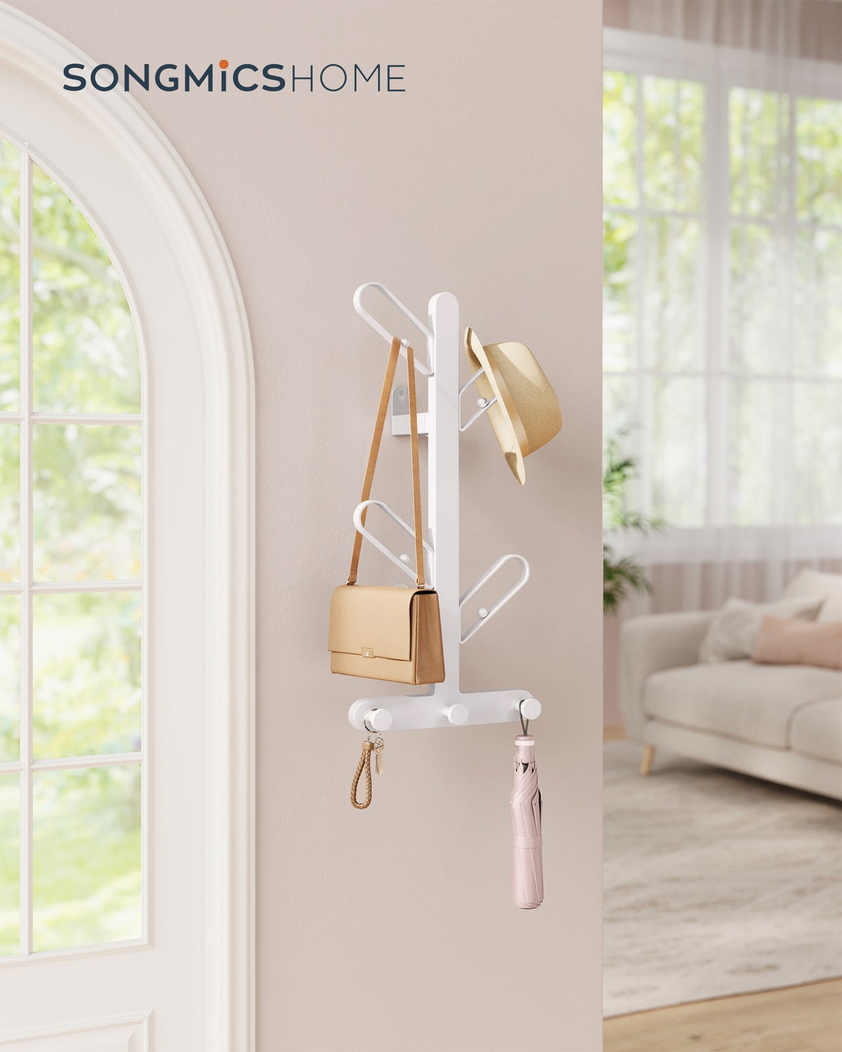 Wall-Mounted Coat Rack with 7 Hooks - Ball Tips