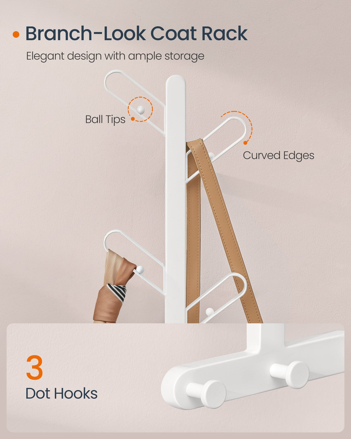 Wall-Mounted Coat Rack with 7 Hooks - Ball Tips