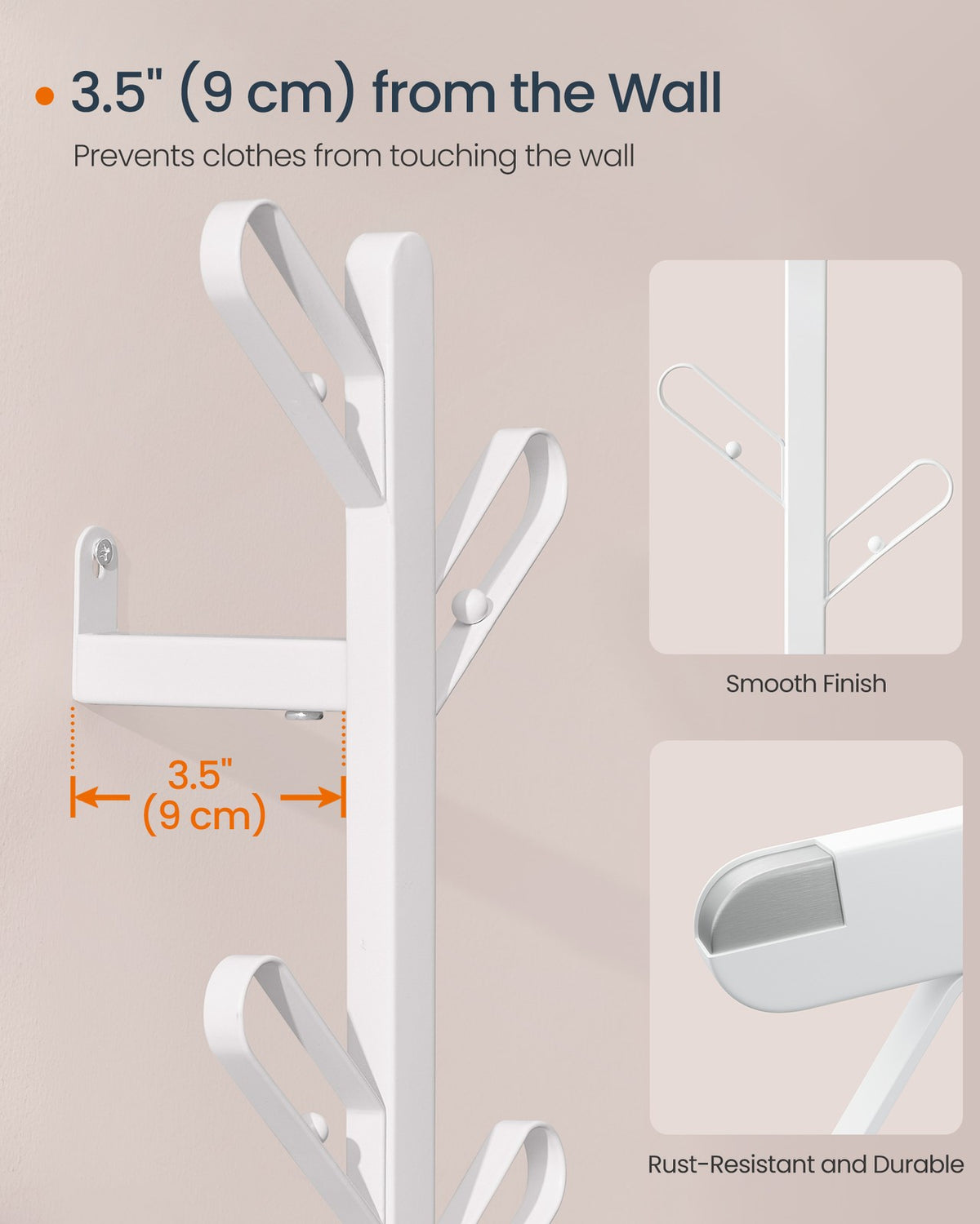 Wall-Mounted Coat Rack with 7 Hooks - Ball Tips