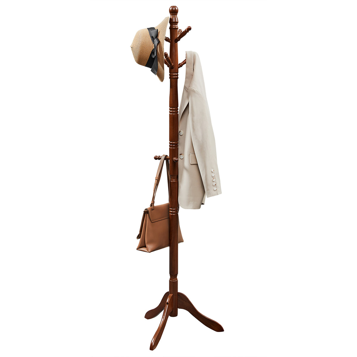 Solid Wood Coat Rack and Stand - 10 Hooks