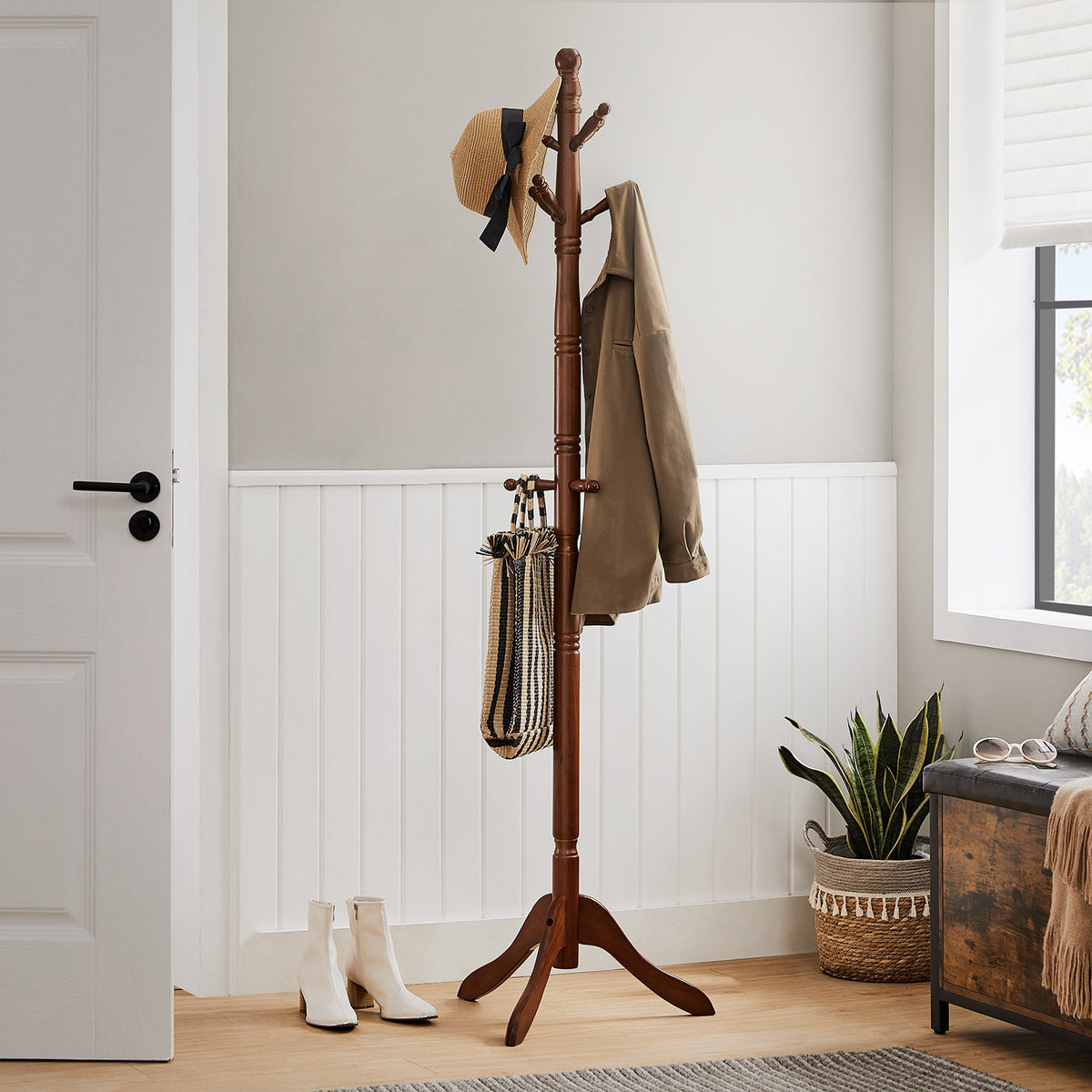 Solid Wood Coat Rack and Stand - 10 Hooks