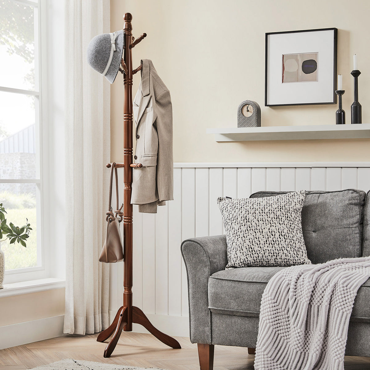 Solid Wood Coat Rack and Stand - 10 Hooks