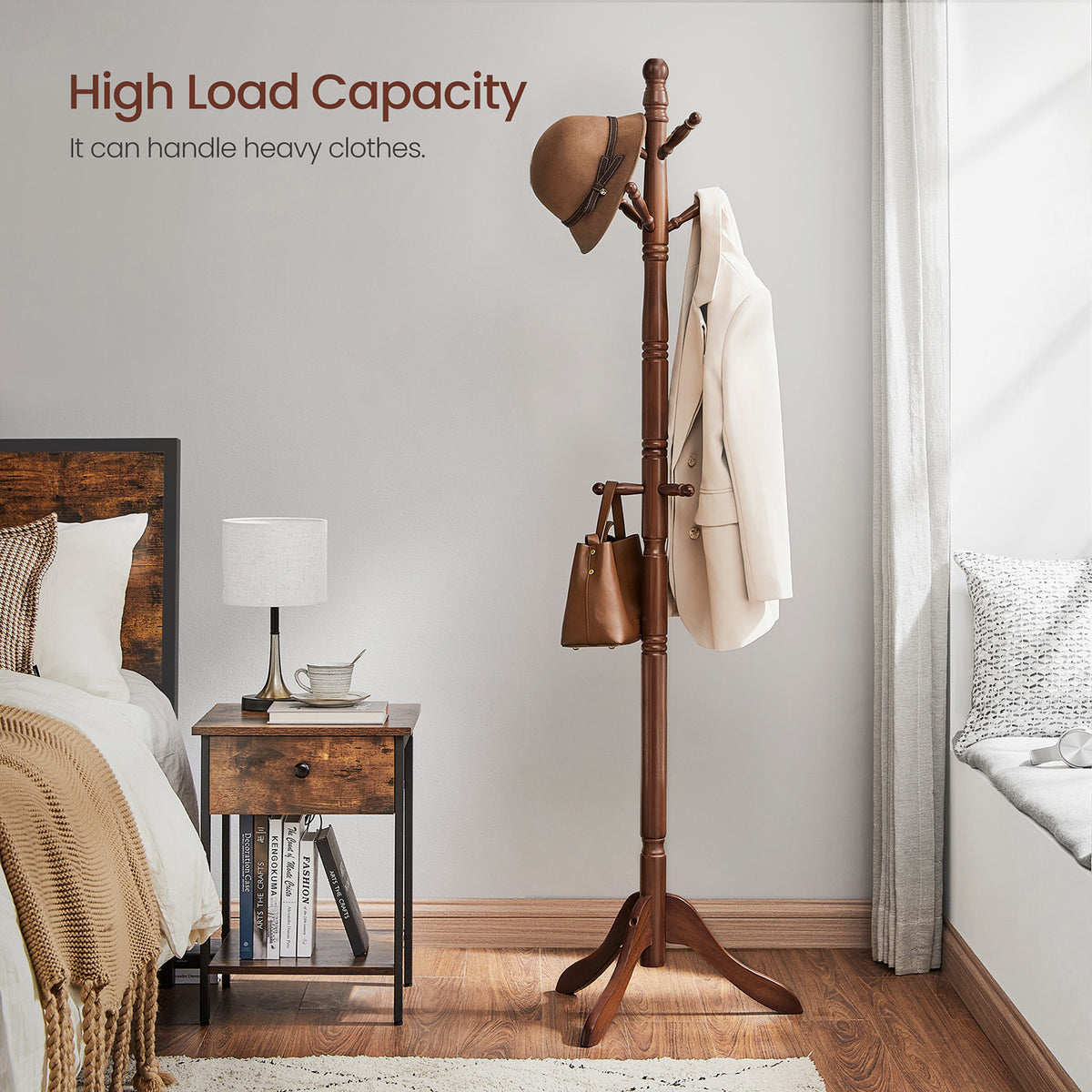 Solid Wood Coat Rack and Stand - 10 Hooks