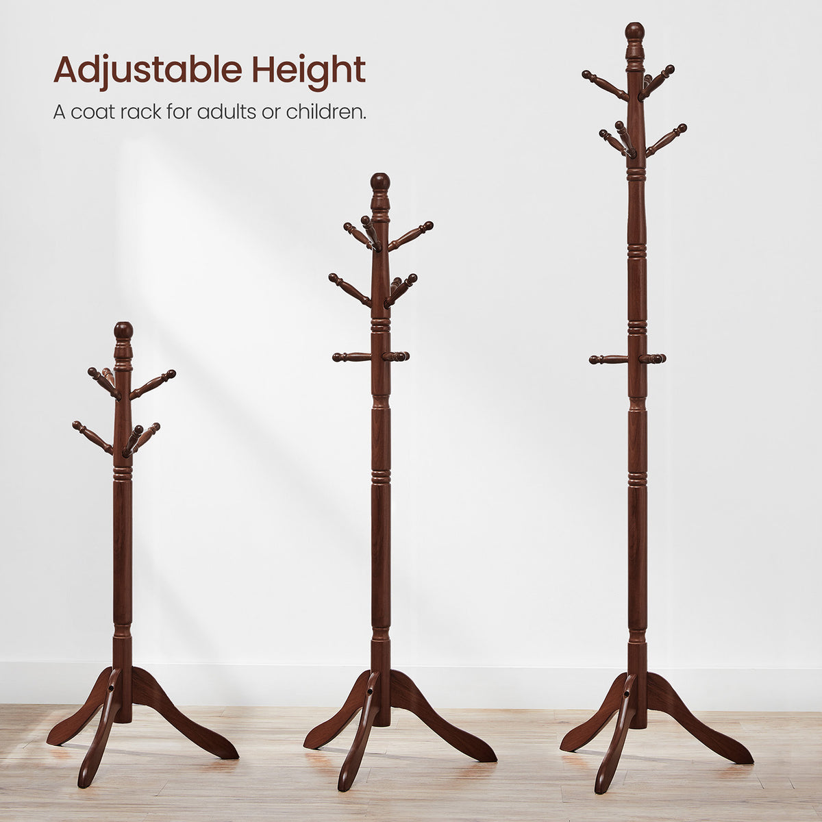 Solid Wood Coat Rack and Stand - 10 Hooks