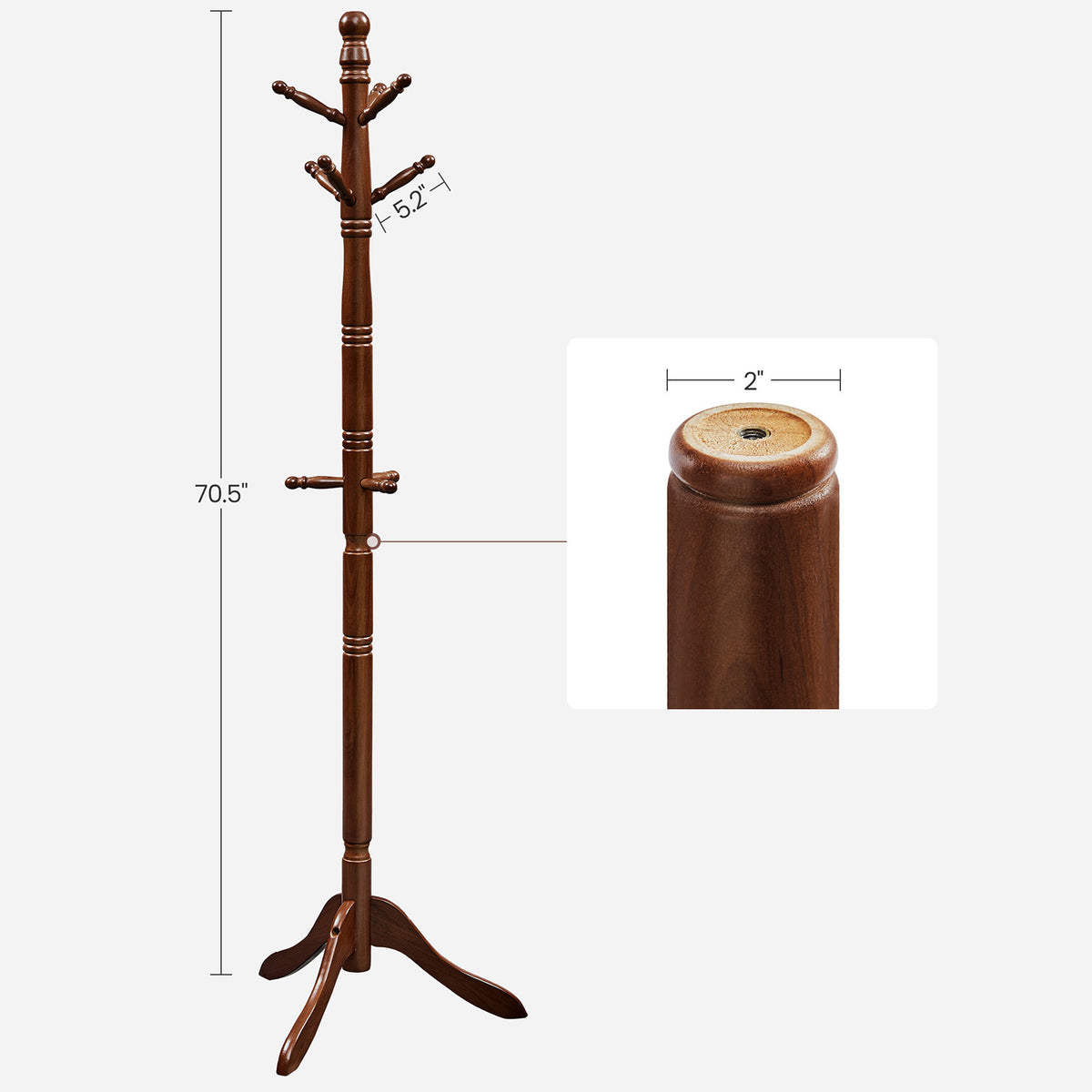 Solid Wood Coat Rack and Stand - 10 Hooks