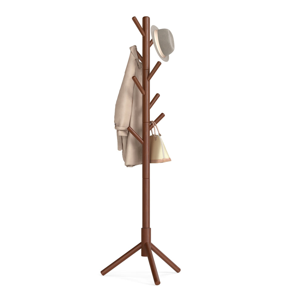 Solid Wood Coat Rack with 8 Hooks Ink Black - Caramel Brown