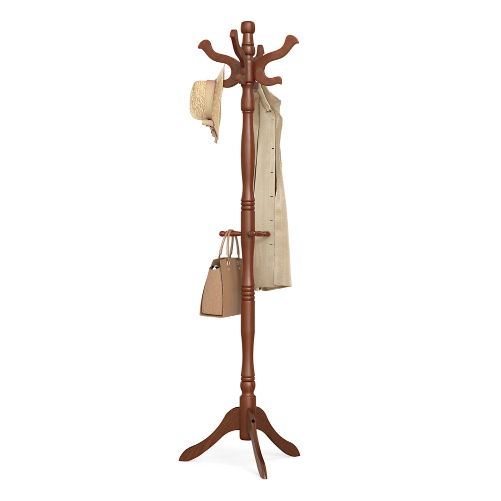 Coat Rack Free Standing with 11 Hooks - Dark Walnut