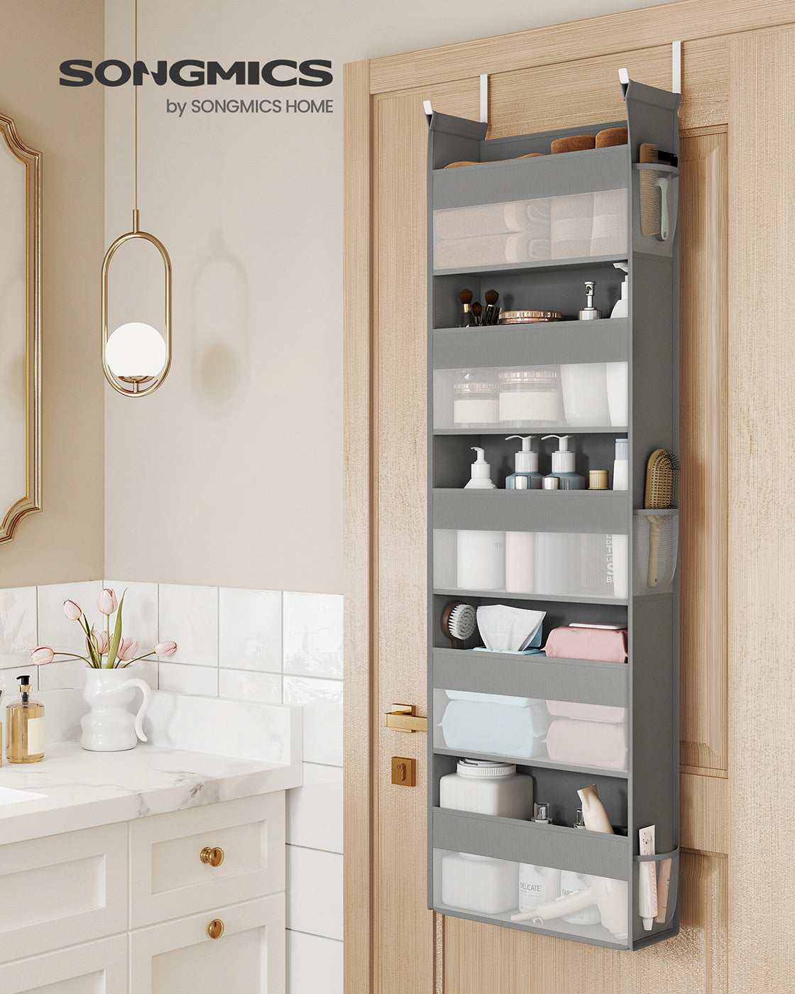 Set of 2 Hanging Door Organizers with 5 Large Pockets - Dove Gray