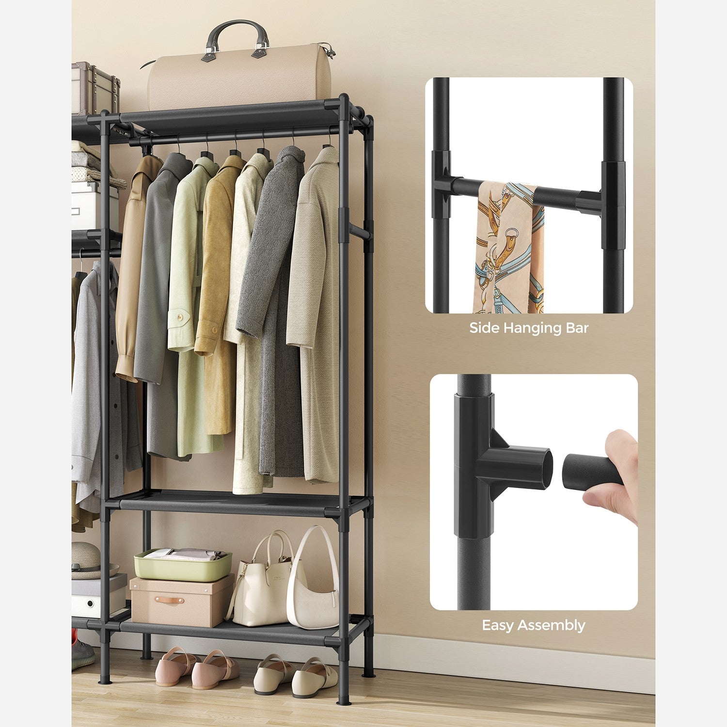 Heavy Duty Clothes Rack with Hanging Rails and Shelves