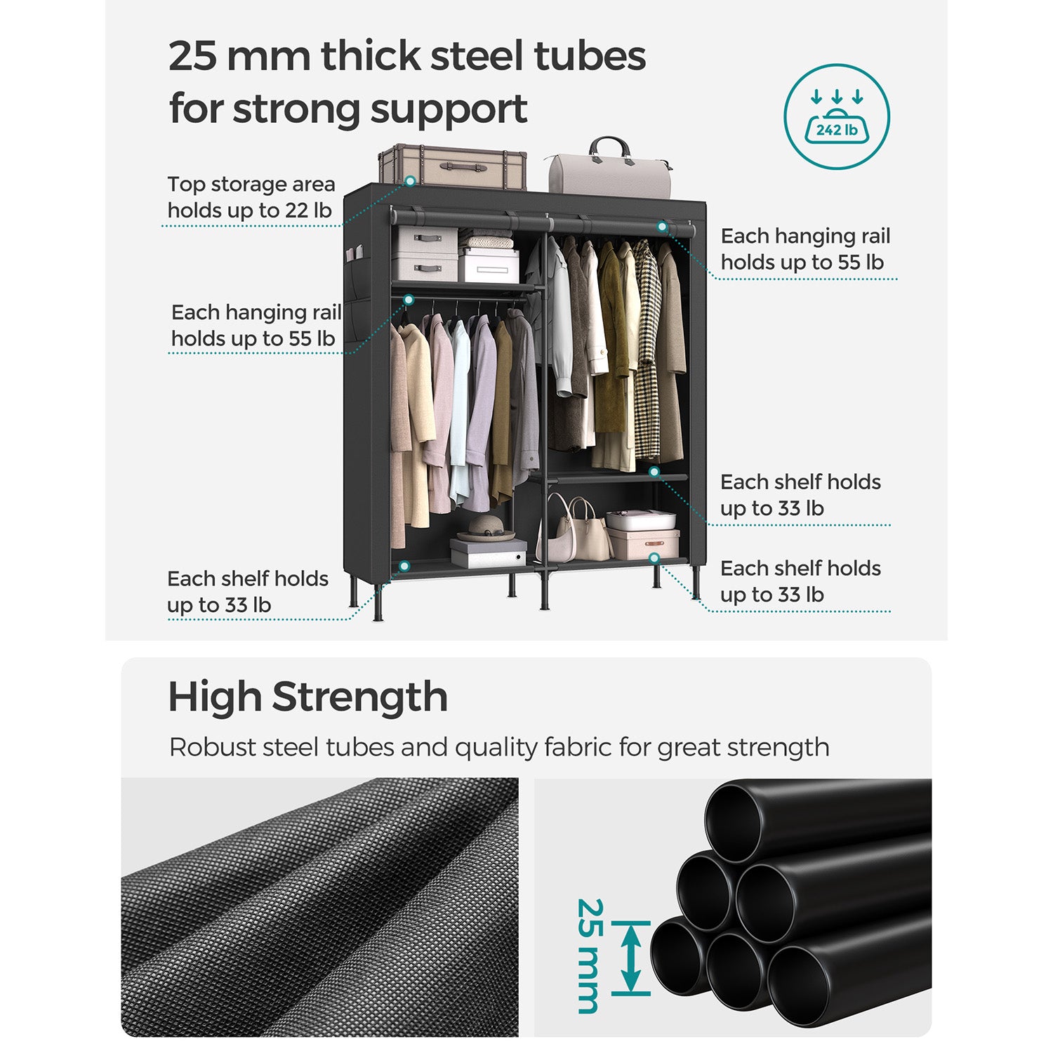 Portable Fabric Wardrobe Closet with Cover