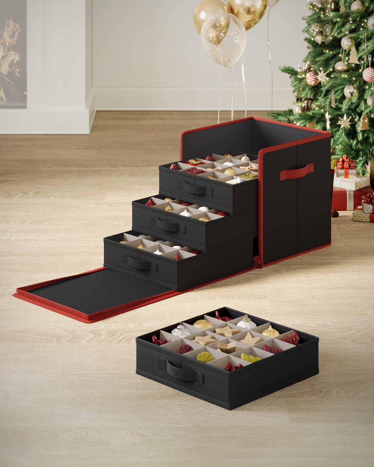 Christmas Ornament Storage Box with 64 Slots - Ink Black