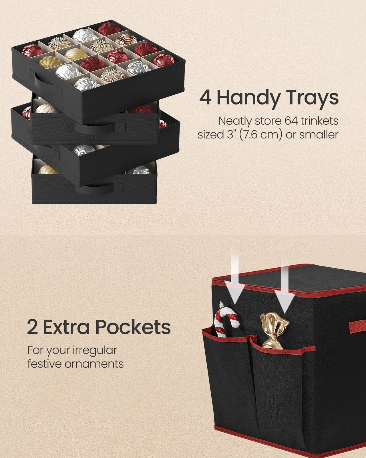 Christmas Ornament Storage Box with 64 Slots - Ink Black