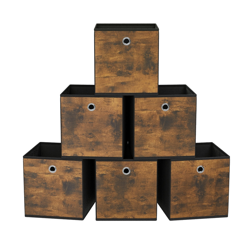 Set of 6 Storage Bins with Handles - Rustic Brown, Black