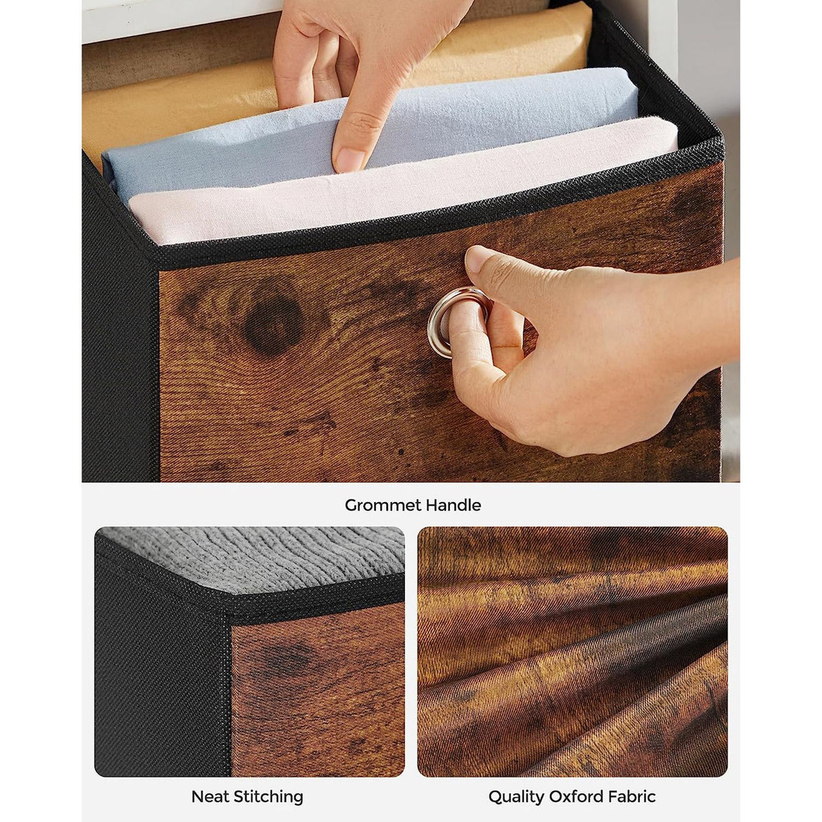 Set of 6 Storage Bins with Handles - Rustic Brown, Black