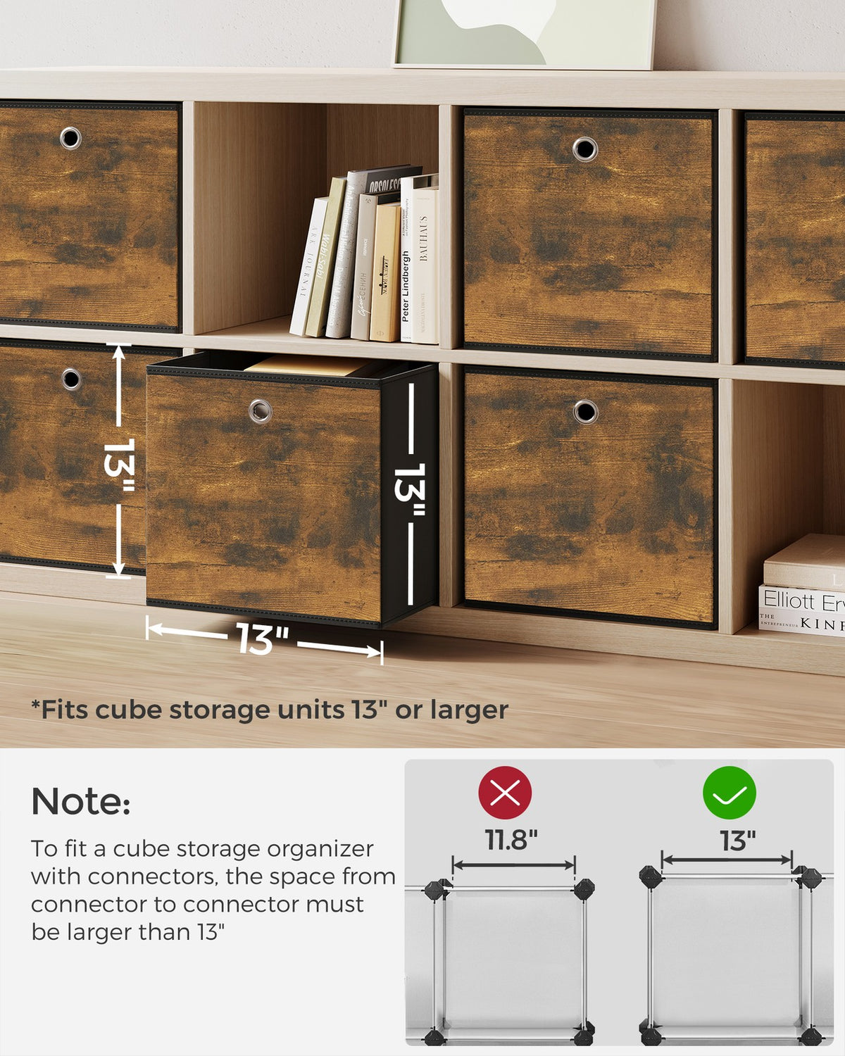 Set of 6 Storage Bins with Handles - Rustic Brown, Black