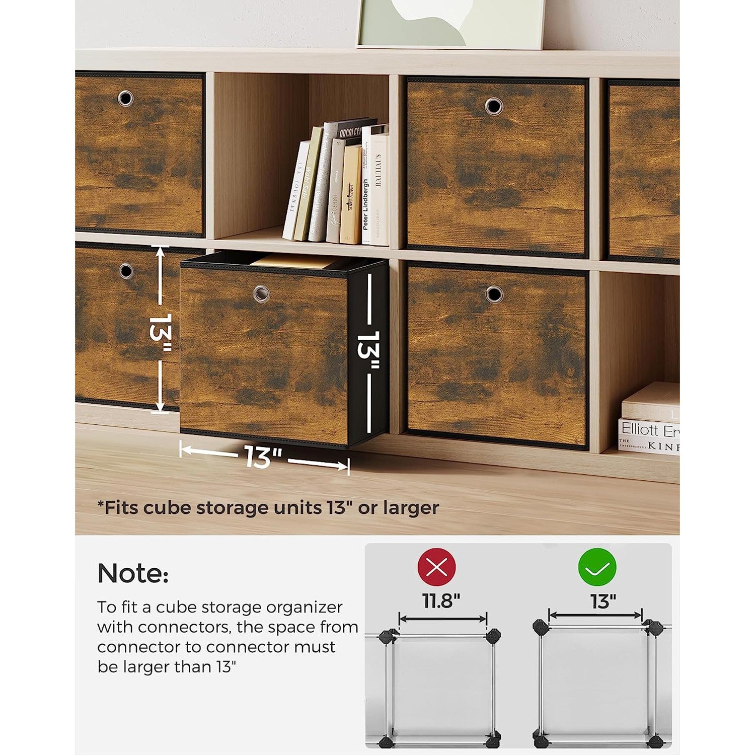 Set of 6 Storage Bins with Handles - Rustic Brown, Black