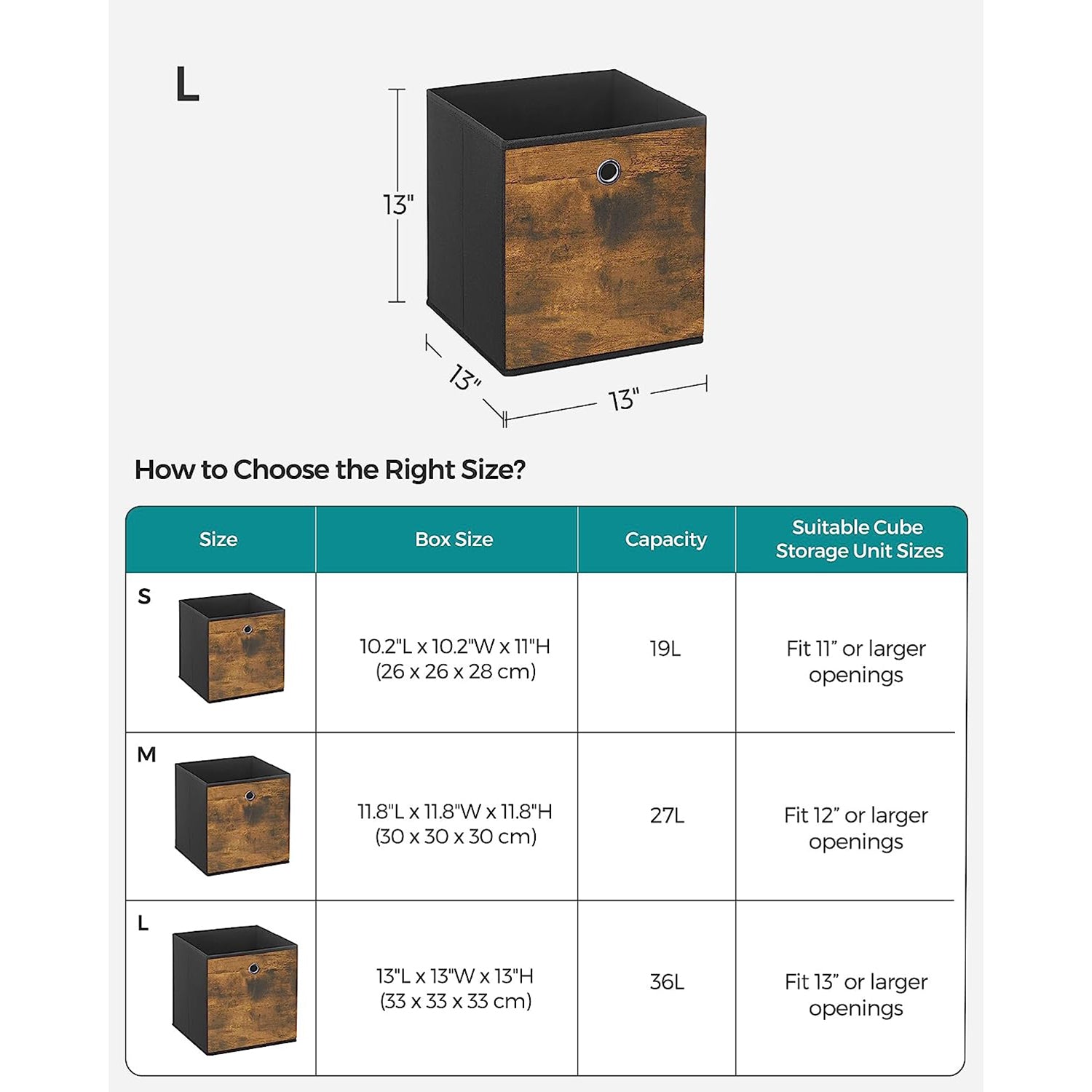 Set of 6 Storage Bins with Handles - Rustic Brown, Black