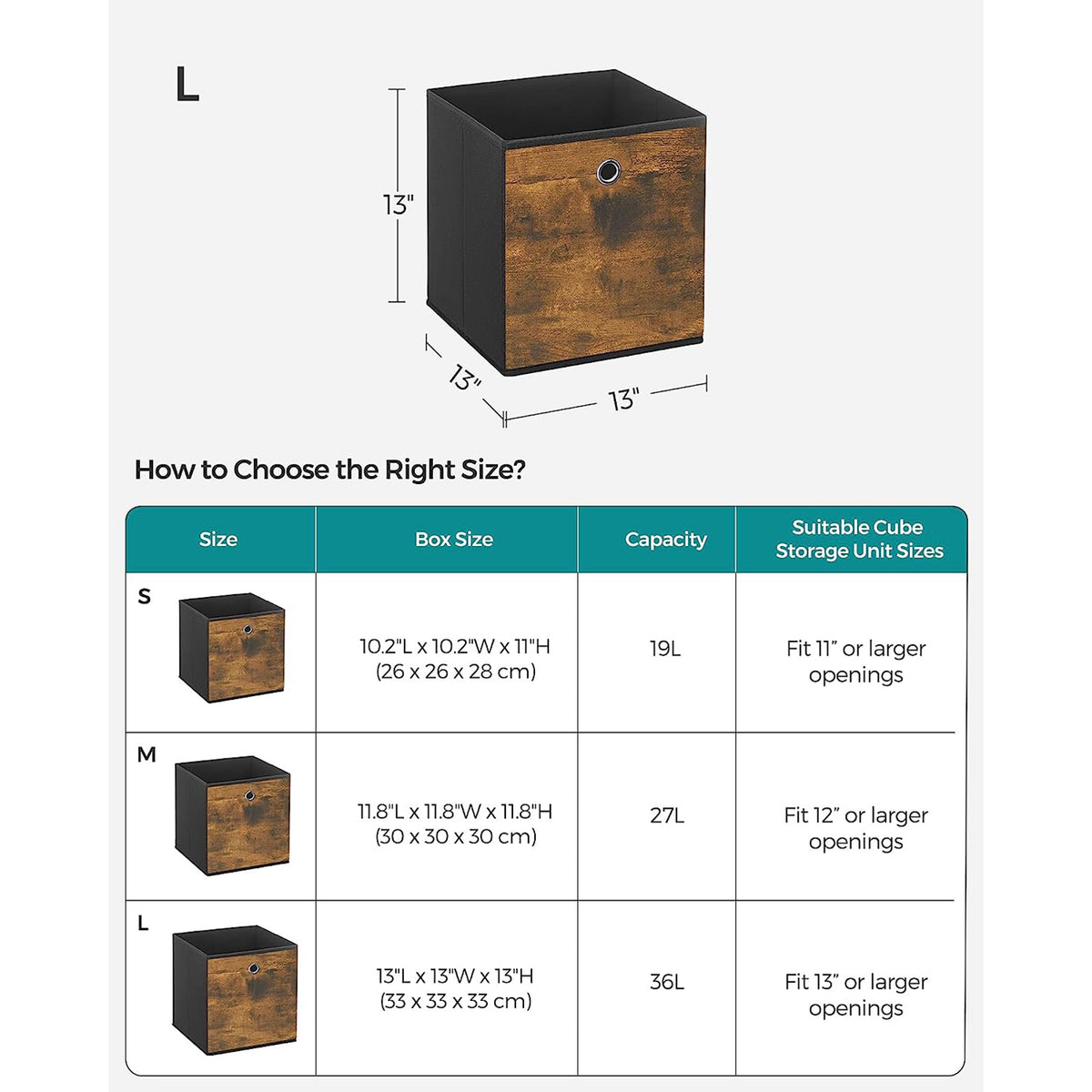 Set of 6 Storage Bins with Handles - Rustic Brown, Black