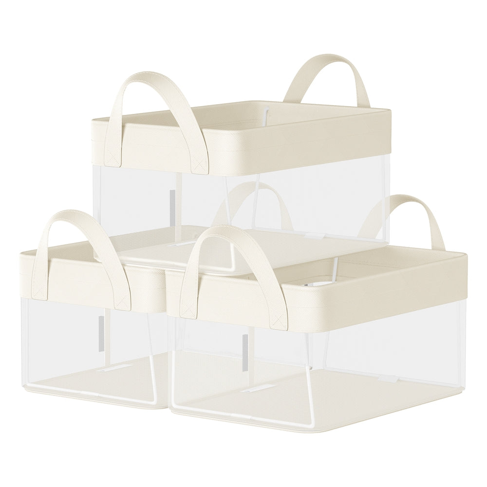 Storage Bins Set of 3 Transparent Mesh Cream White - Cream White