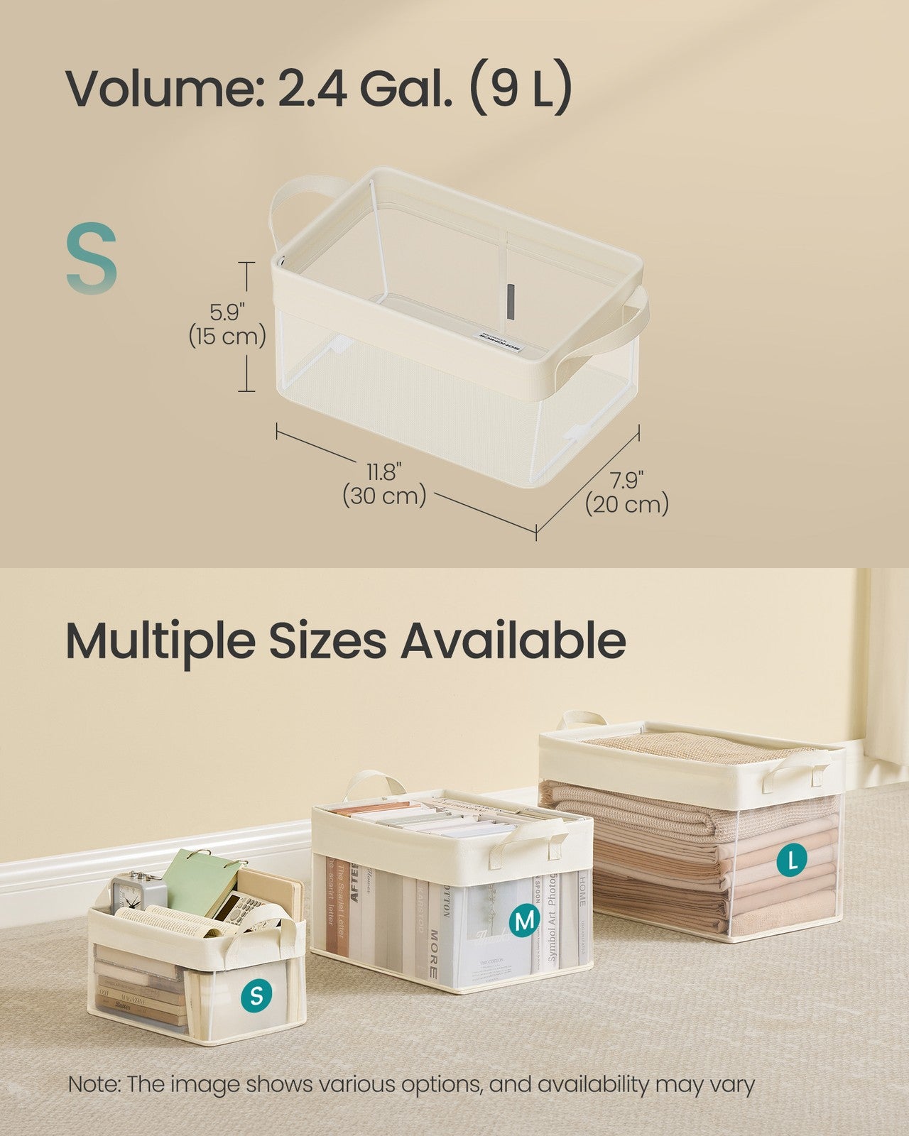 Storage Bins Set of 3 Transparent Mesh Cream White - Cream White