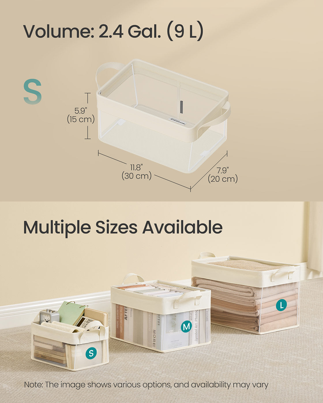 Storage Bins Set of 3 Transparent Mesh Cream White - Cream White