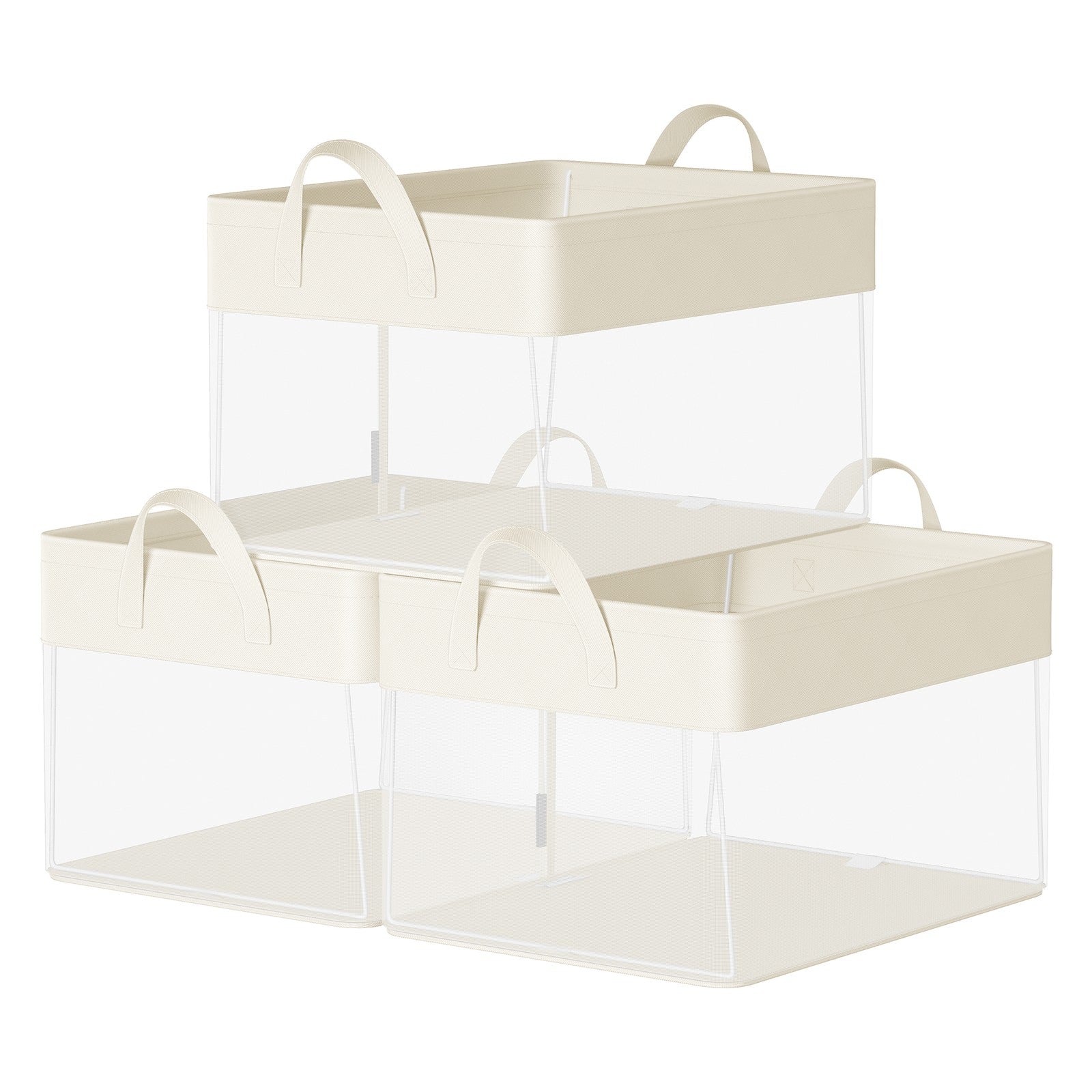 Storage Bins Set of 3 Transparent Mesh Cream White - Cream White
