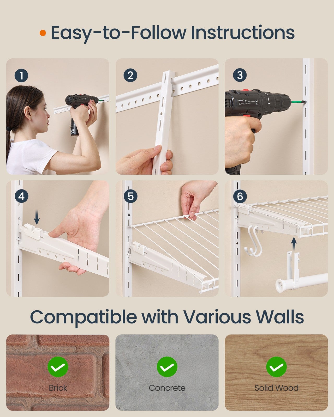 Closet System - 2-4 Ft - with 2 Hanging Rods - 2 Shelves - Cloud White - Cloud White