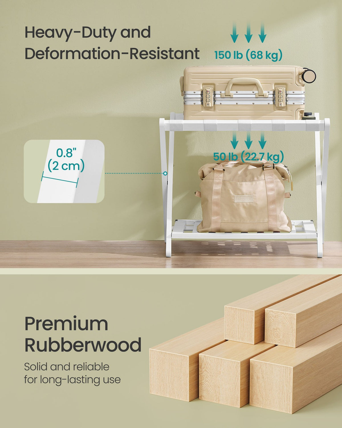 Solid Wood Luggage Racks - Set of 2 - No Assembly Required - Foldable Suitcase Stand - Luggage Holder