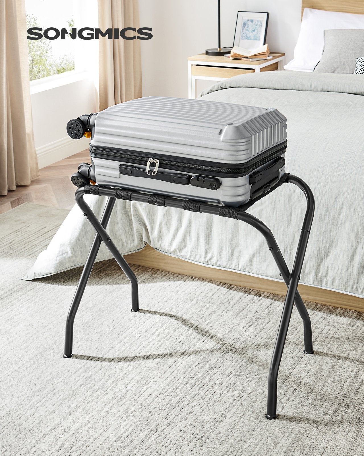 Pack of 2 Black Metal Folding Luggage Rack - Black