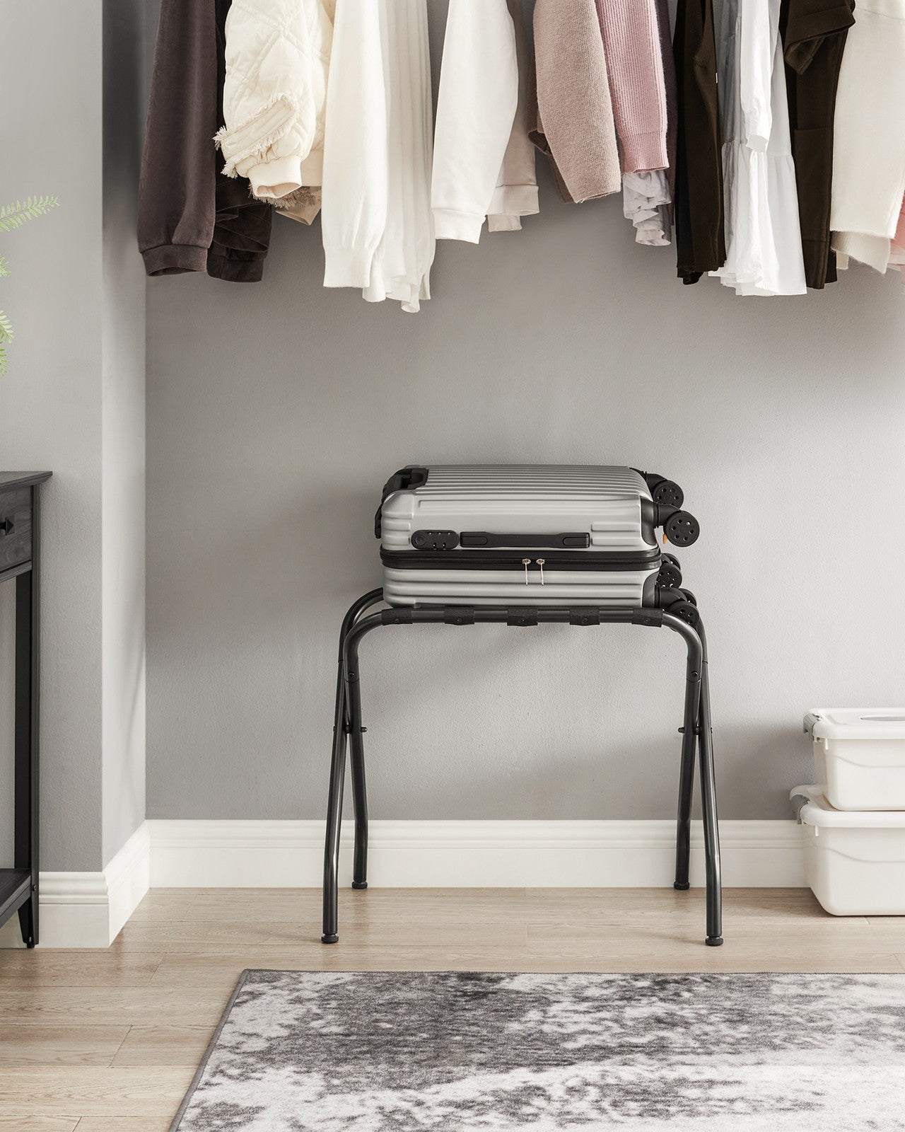 Pack of 2 Black Metal Folding Luggage Rack - Black