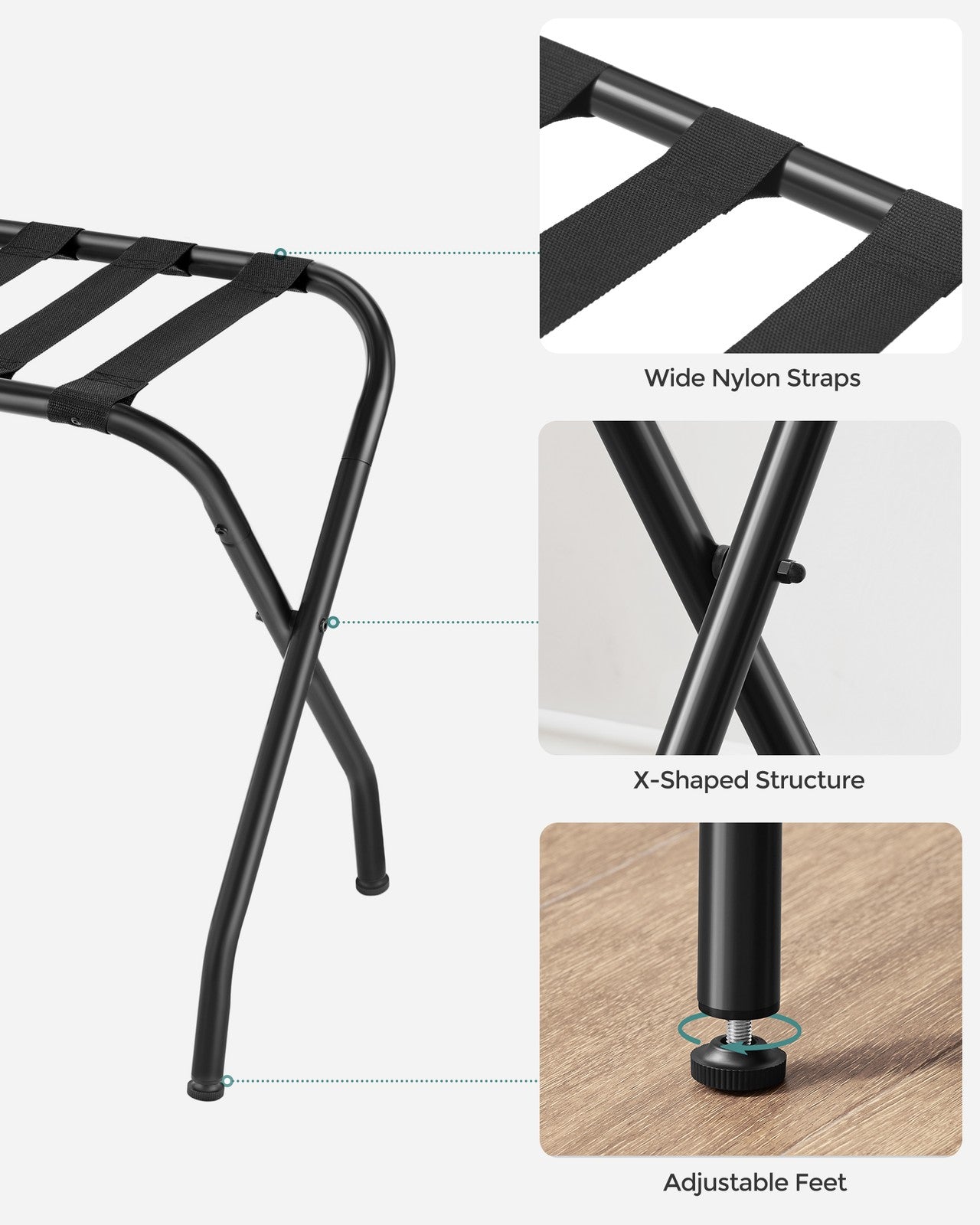Pack of 2 Black Metal Folding Luggage Rack - Black