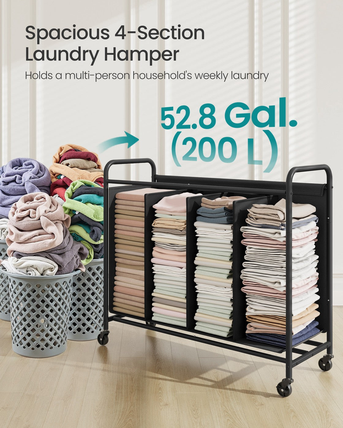 Rolling Laundry Sorter Cart - 2-Section - Removable Bags
