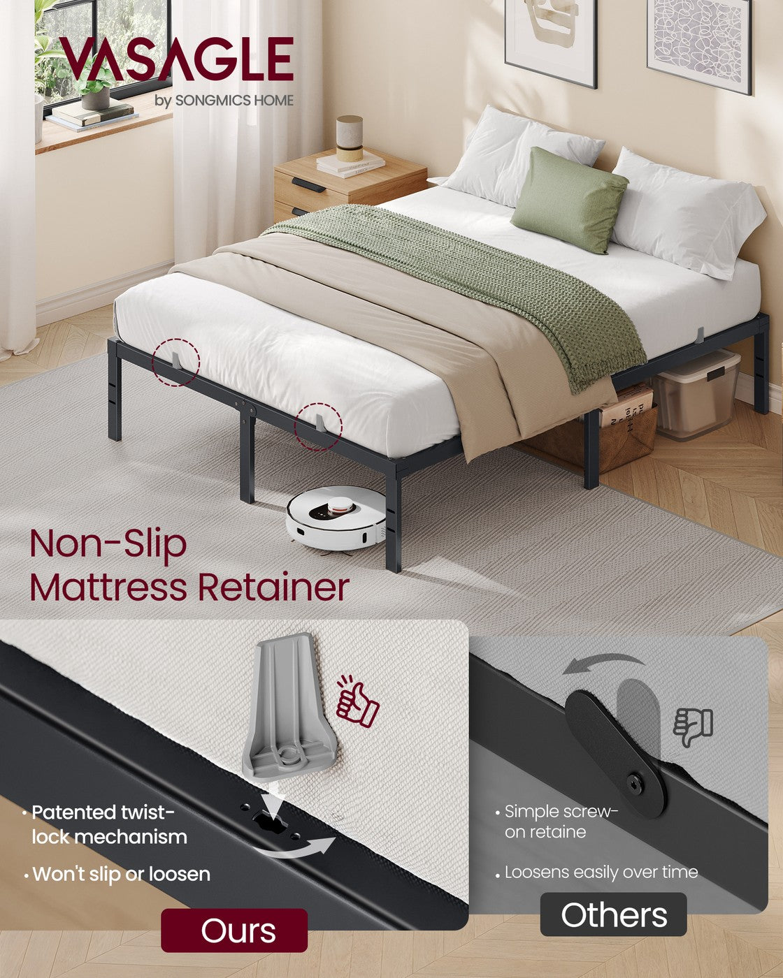 Queen Metal Bed Frame - 14 inches Tall