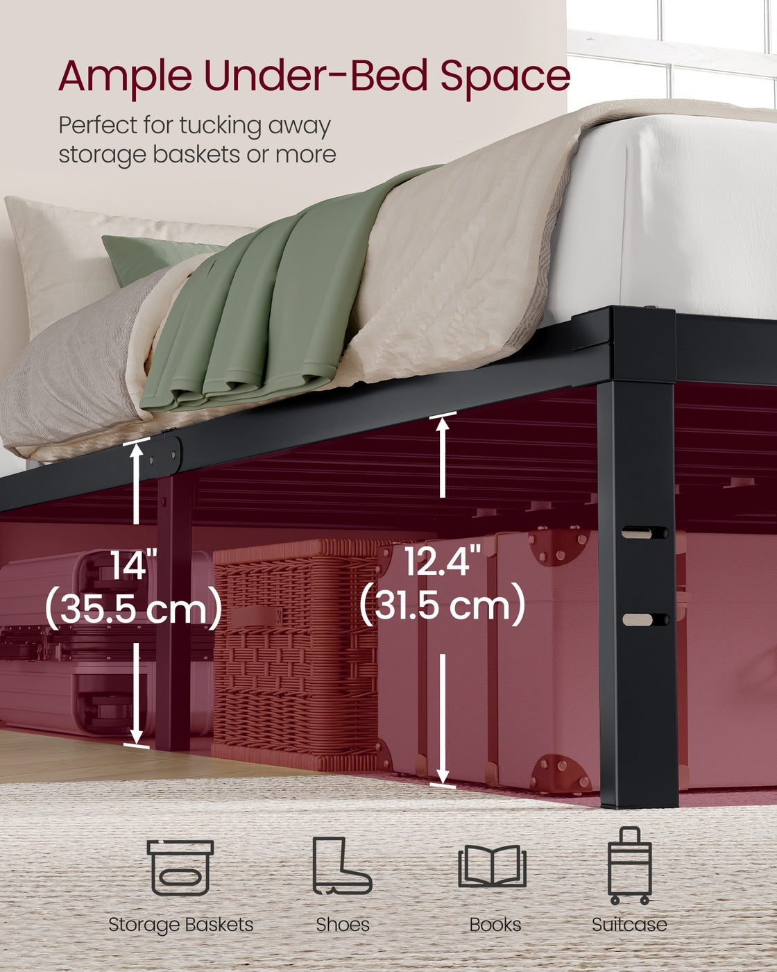 Queen Metal Bed Frame - 14 inches Tall