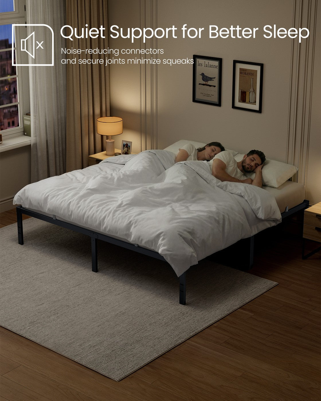 Queen Metal Bed Frame - 16 inches Tall - Matte Black