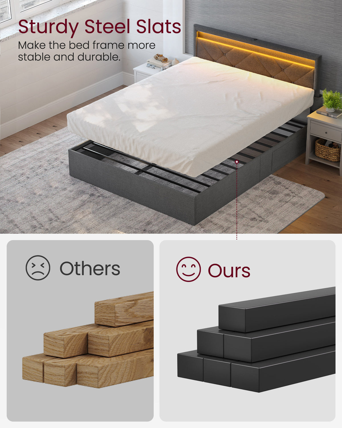 LED Bed Frame - Queen Size - Headboard and 4 Drawers