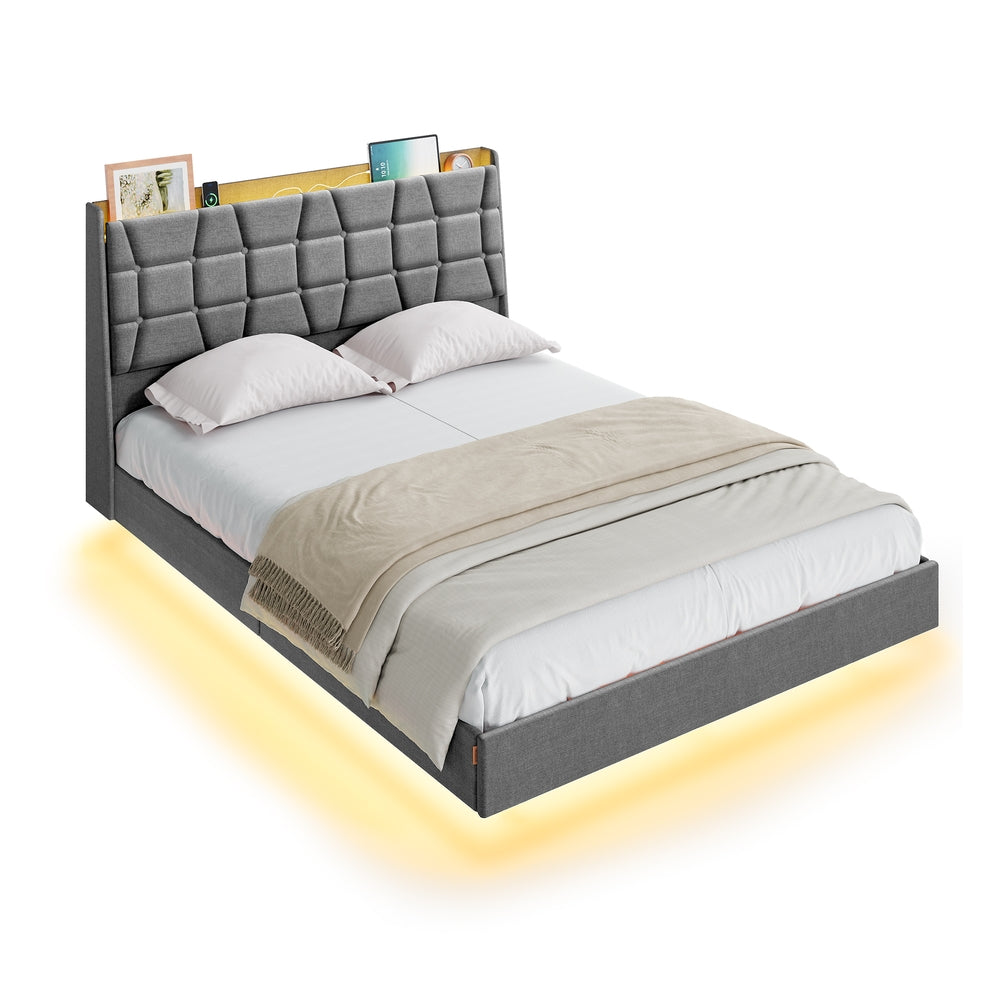 Full-Size Floating Bed Frame - LED Lights