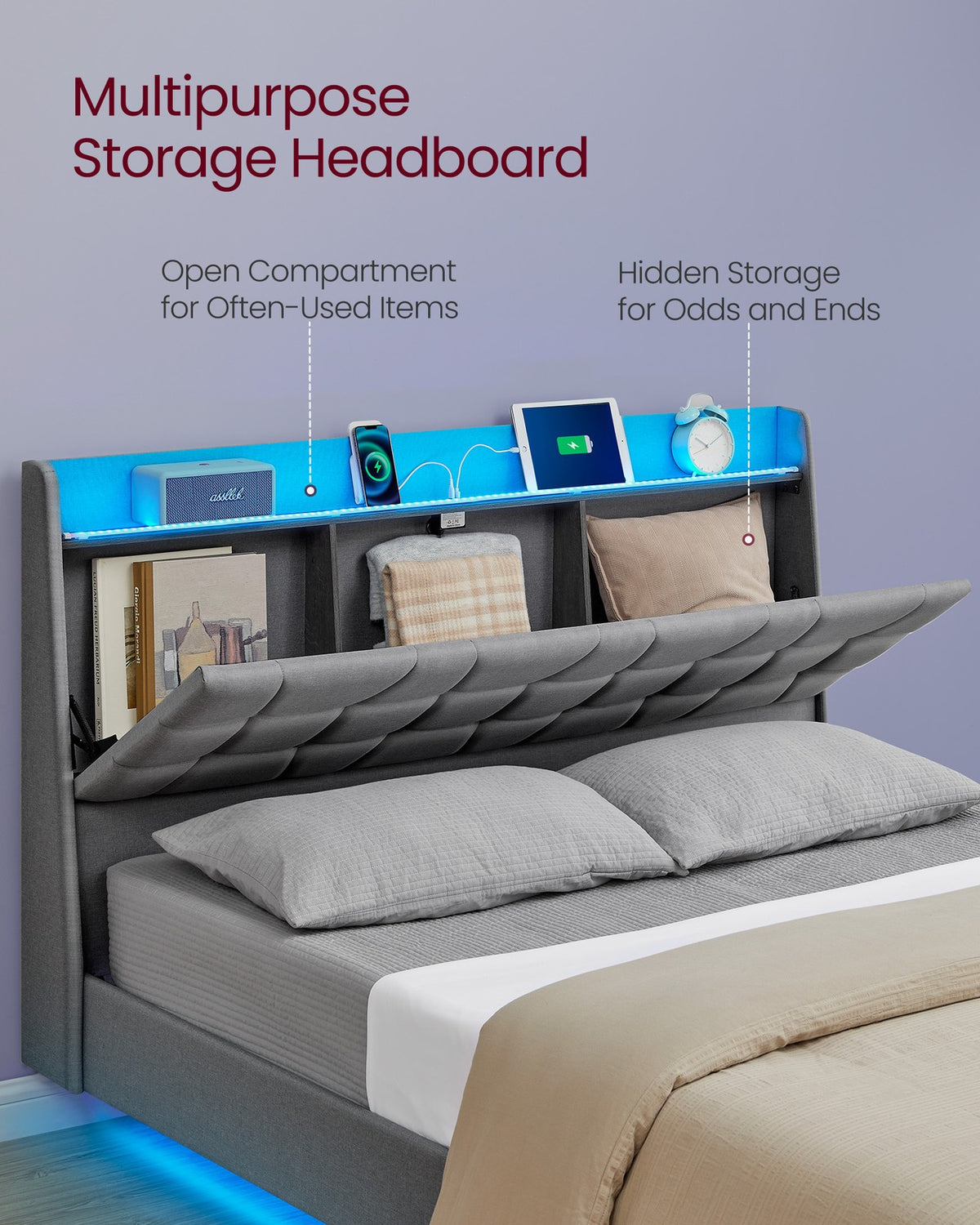 Full-Size Floating Bed Frame - LED Lights