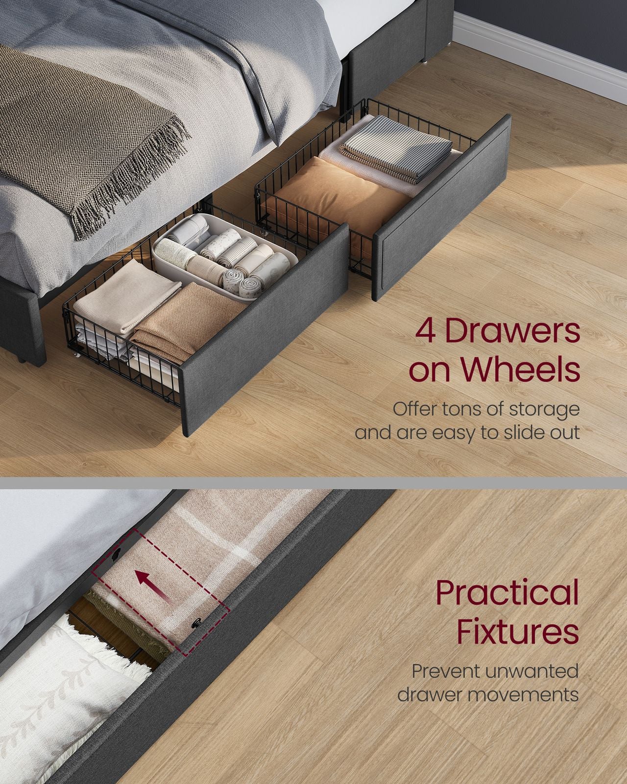 Queen Bed Frame with 51.4-Inch Tall Storage Headboard