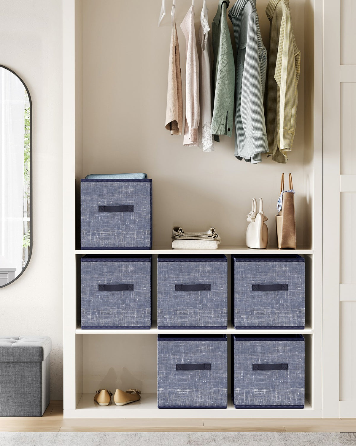 Non-Woven Fabric Storage Cubes with Double Handles - Set of 6