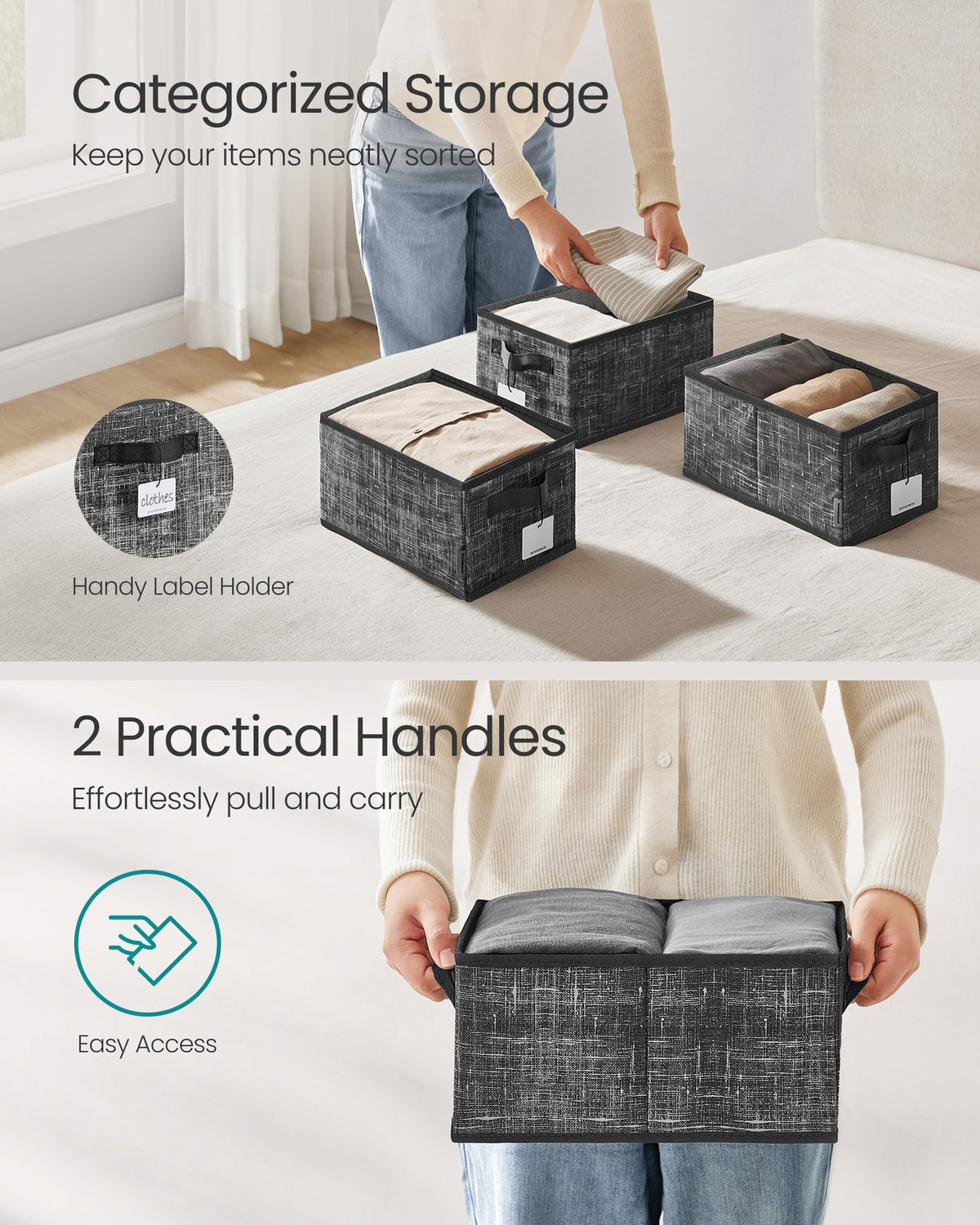 Fabric Storage Bins - Foldable - Label Holders - Set of 3