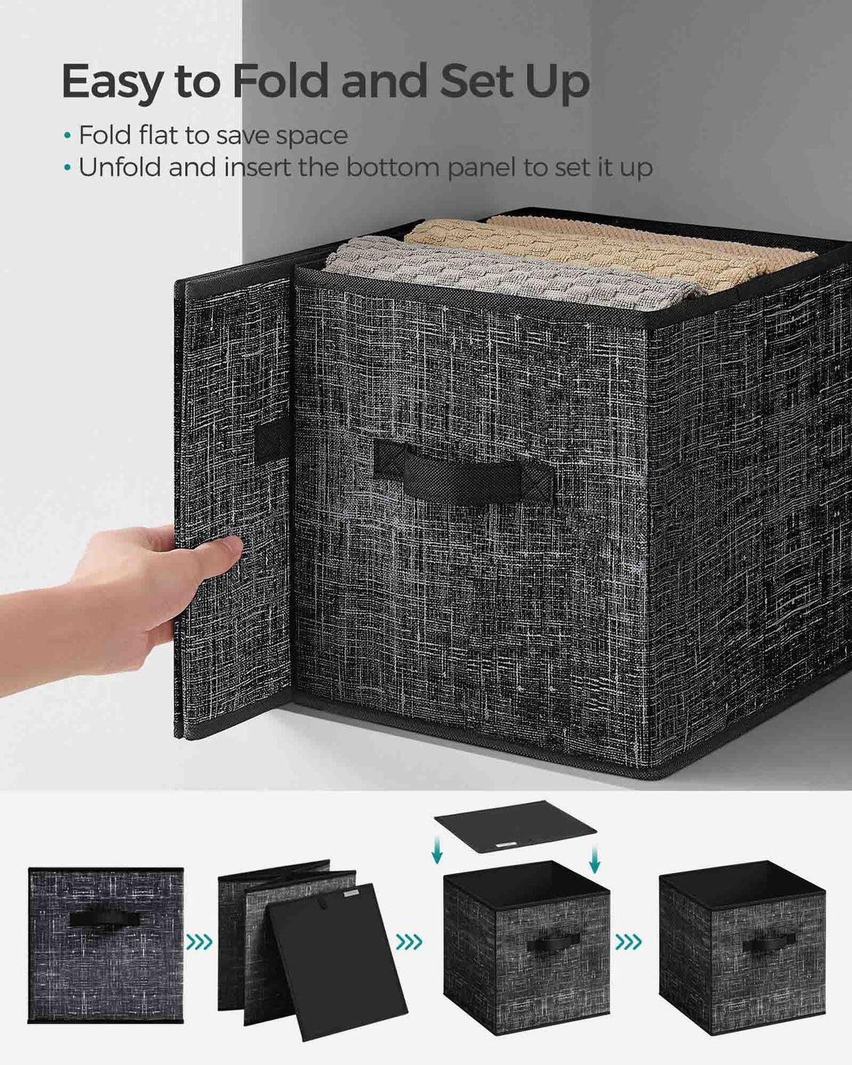 Set of 8 Foldable Storage Cubes - Ink Black