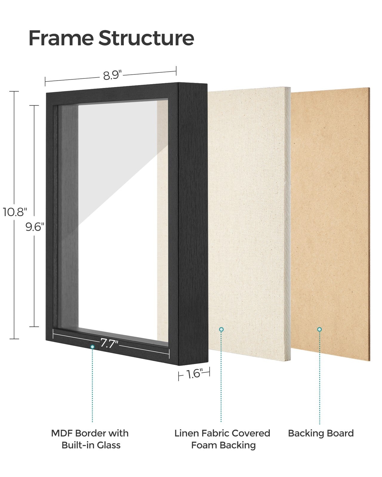 8x10 Black Box Frame Display Case with Top Slot and Stick Pins - Black