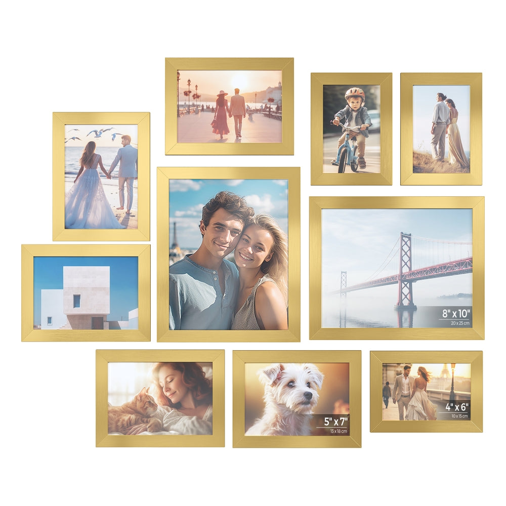 Collage Picture Frames - Set of 10 - Pale Gold