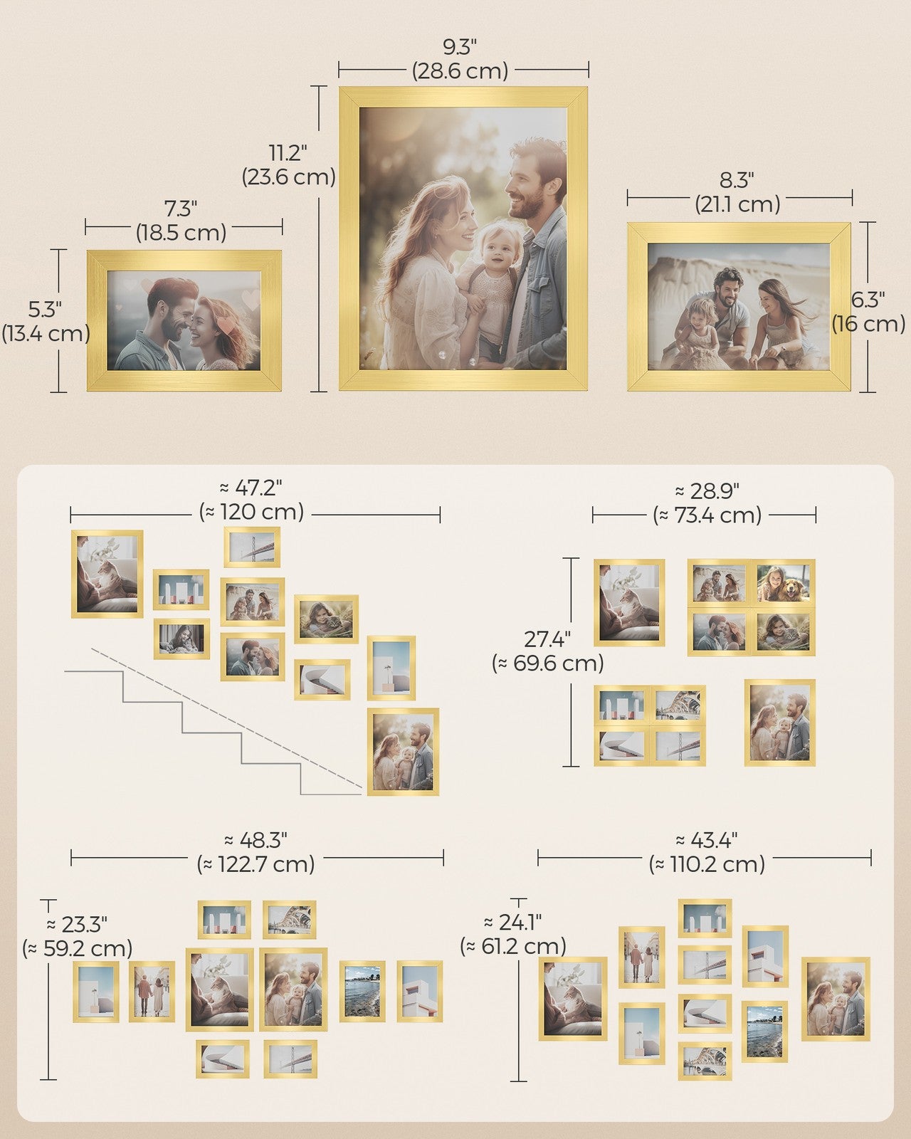 Collage Picture Frames - Set of 10 - Pale Gold