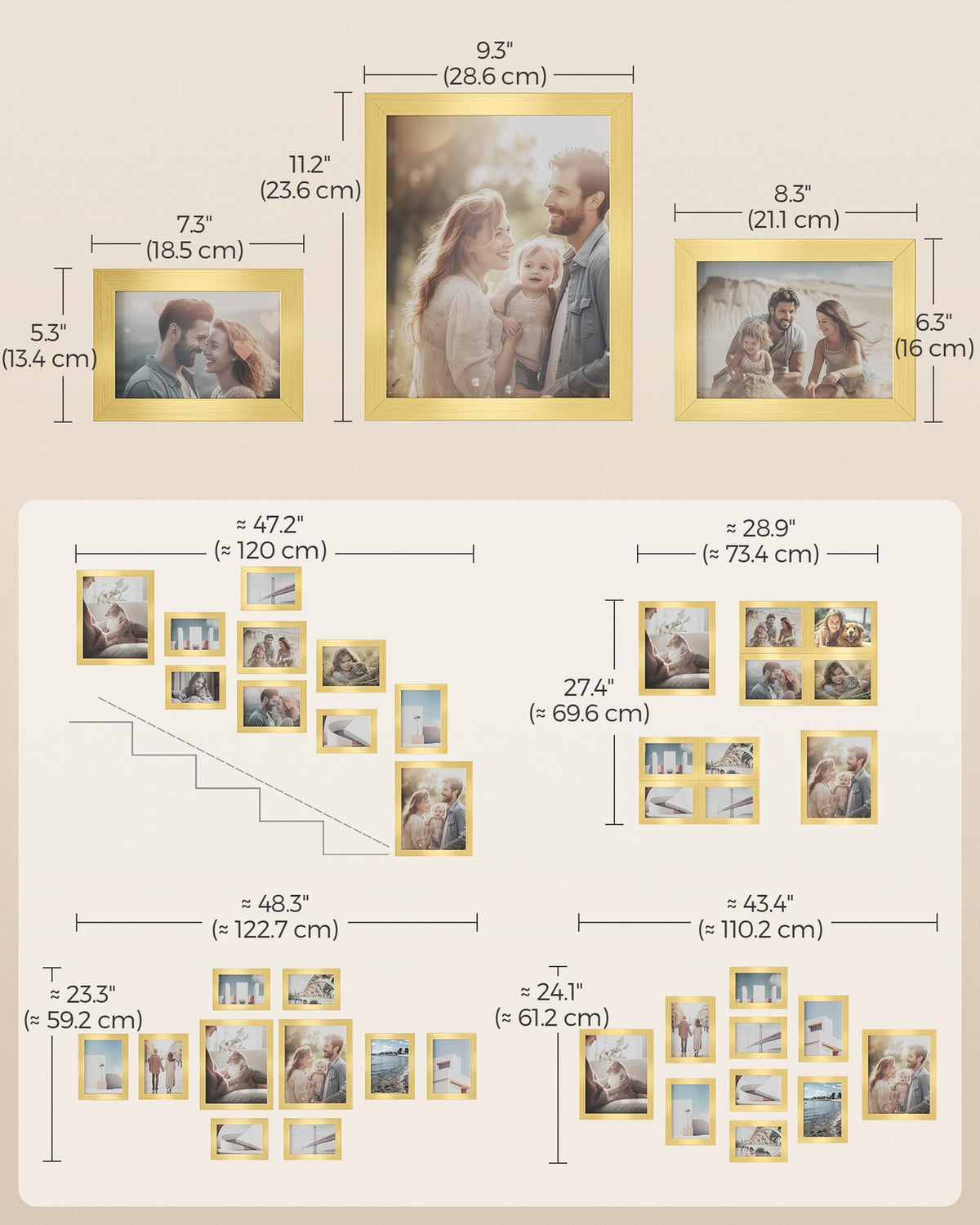 Collage Picture Frames - Set of 10 - Pale Gold