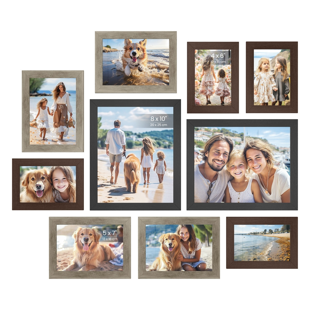 Collage Picture Frames - Set of 10 - Maroon Brown, Heather Greige, Ash Black