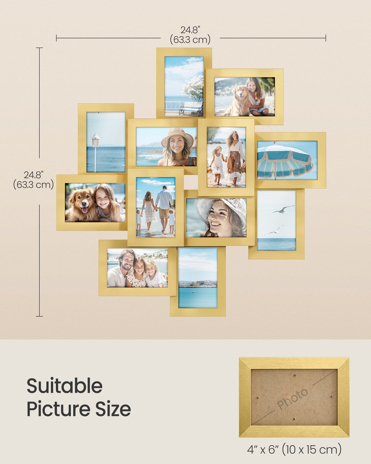 4x6 Collage Picture Frames - 12-Pack - Pale Gold
