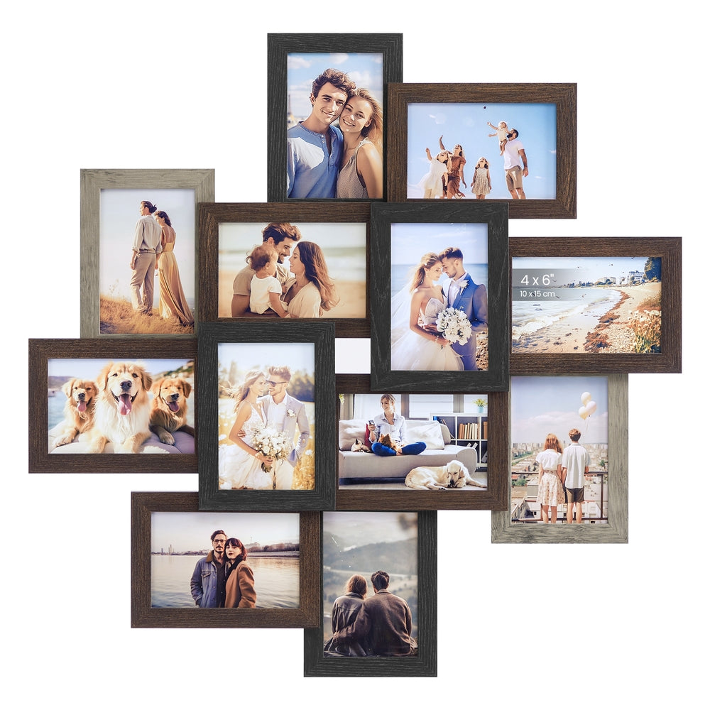 4x6 Collage Picture Frames - 12-Pack - Maroon Brown, Heather Greige, Ash Black